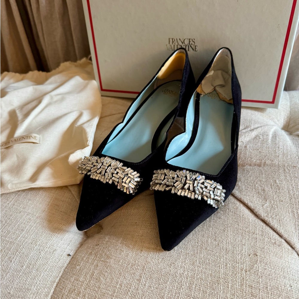 Frances Valentine Black Heels with Silver Embellishments